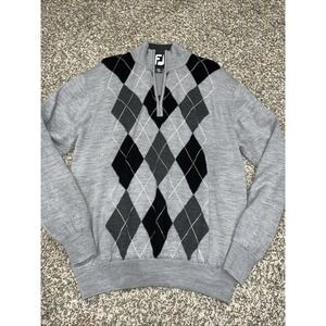 Footjoy FJ Men's XLARGE Gray Argyle Diamond 1/4 Zip Wool Pullover (2074)